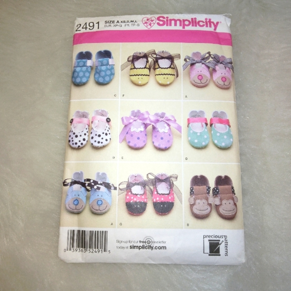 SIMPLICITY 2491 Sz XS-L Baby Shoes in 7 variations